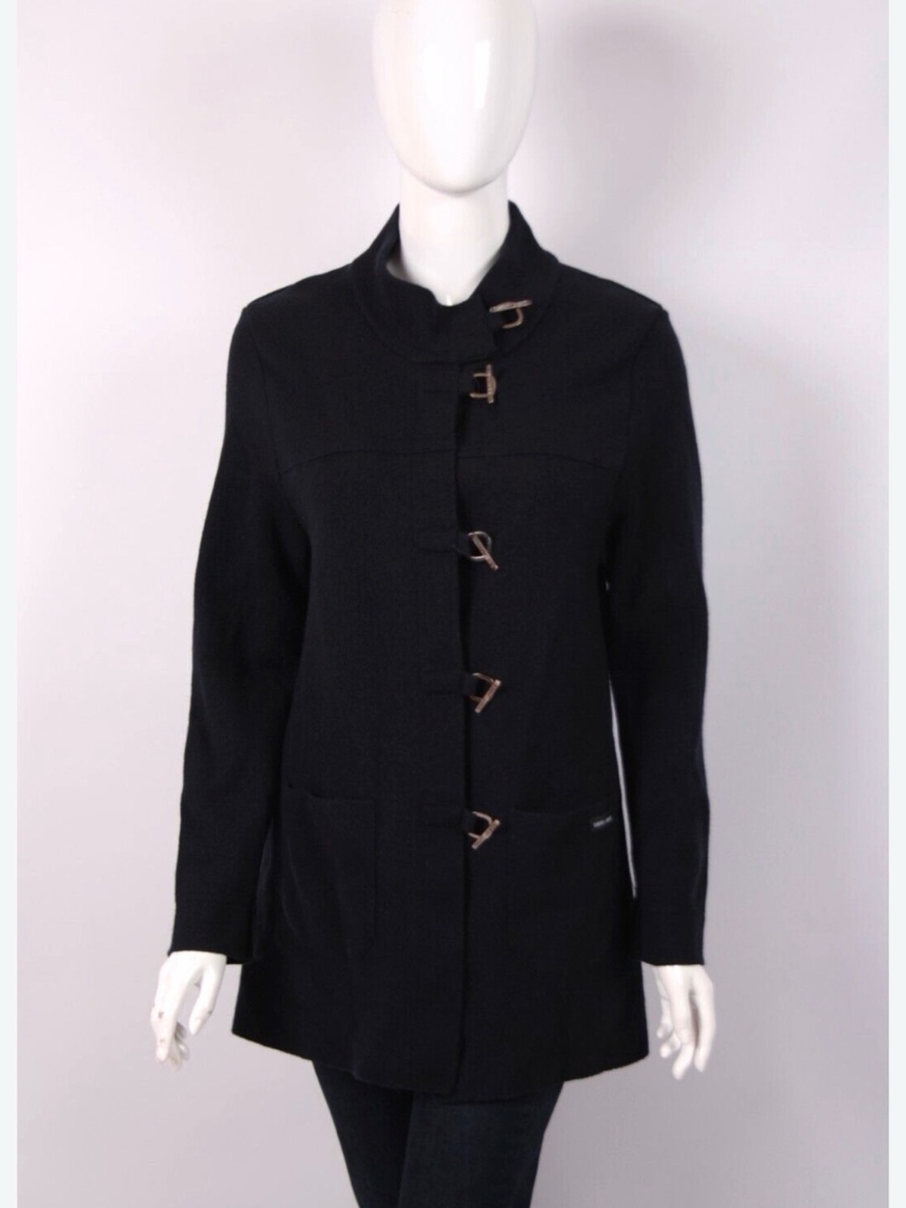 Saint James Black Toggle-Front Women's Cardigan Coat Pure Wool France